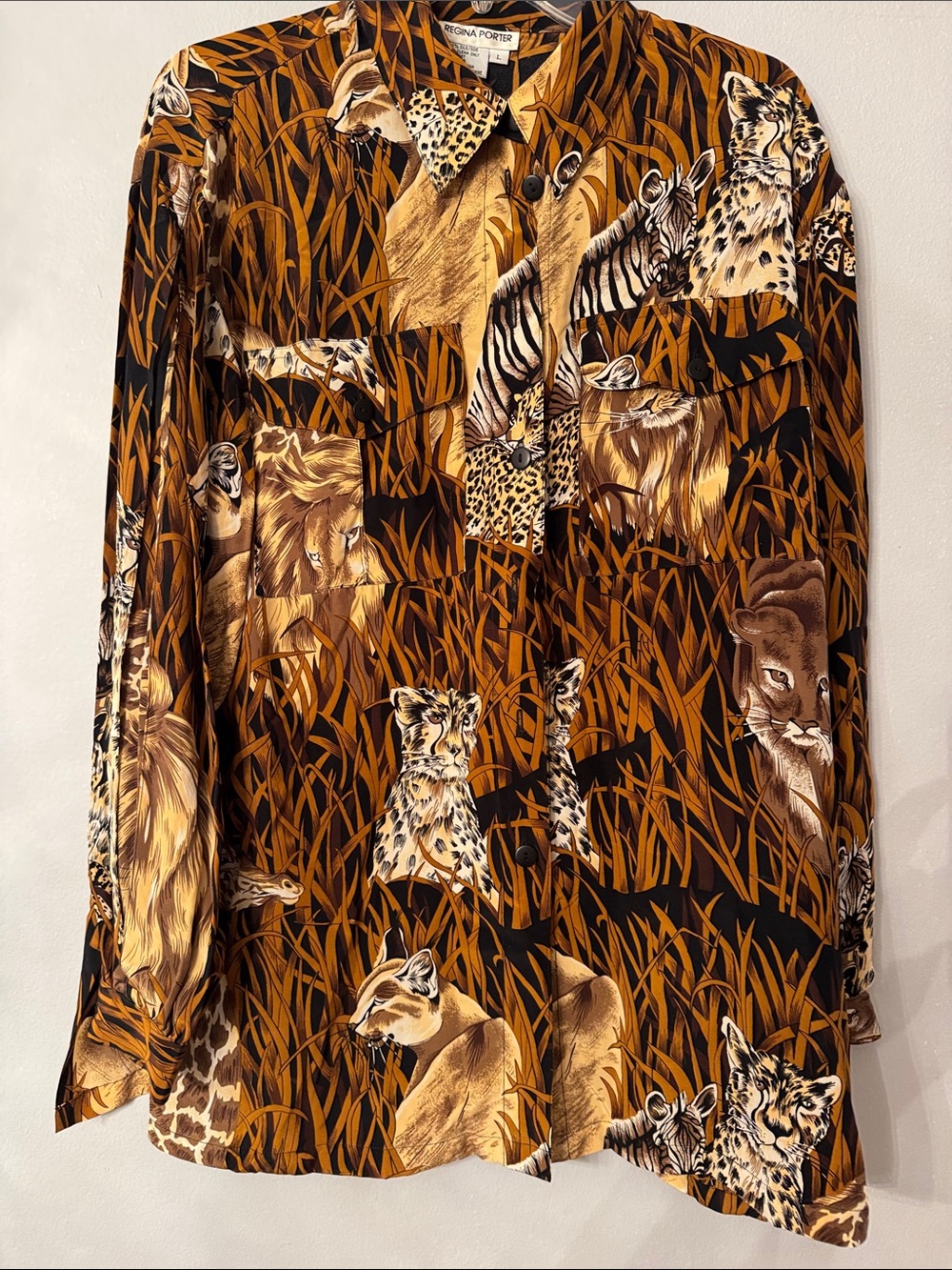 Regina Porter Safari Animal ( tigers )Print Button-Up Shirt - Brown & Black.
